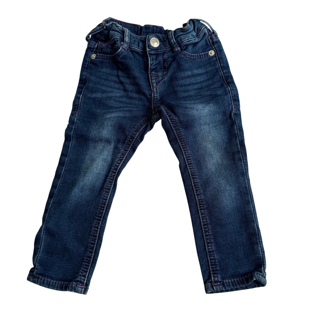 True Religion Dark Wash Jeans - Purple Stitch - 24 Months